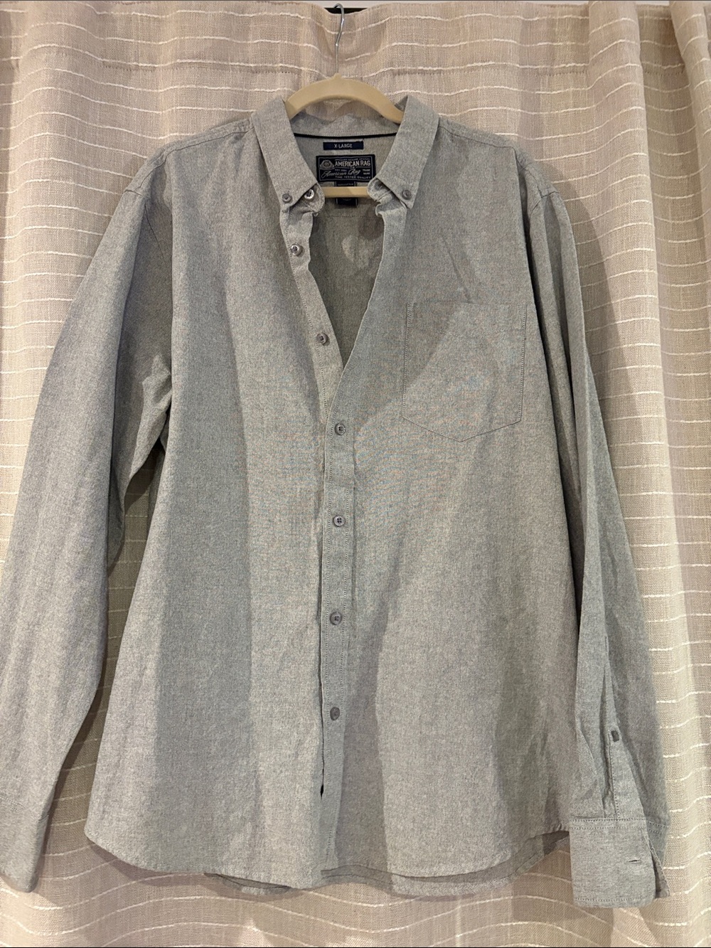 American rag Men’s Light Gray Button-Down Oxford Shirt